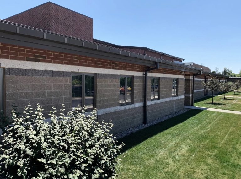 Commercial building with precision brick masonry exterior